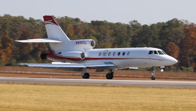 Dassault Falcon 50 (N950CL) - A Dassault-Breguet Falcon 50 just after touchdown on Runway 18 at Pryor Field Regional Airport, Decatur, AL - October 27, 2016.