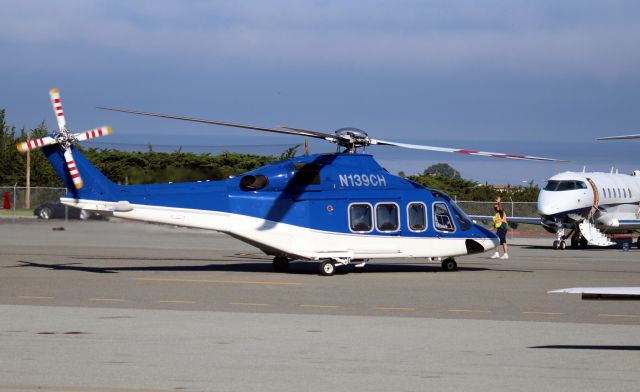 Beechcraft Bonanza (36) (N139CH) - KMRY - very nice private helicopter rolling to the lift of point. leaving Monterey after the 2015 ATT Pro Am Golf Tourney