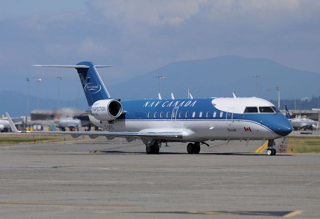 Canadair Regional Jet CRJ-100 (C-GFIO) - Vancouver International (CYVR/YVR) Specially equipped plane for checking and calibrating navigational equipment flying 500 feet above the runway.