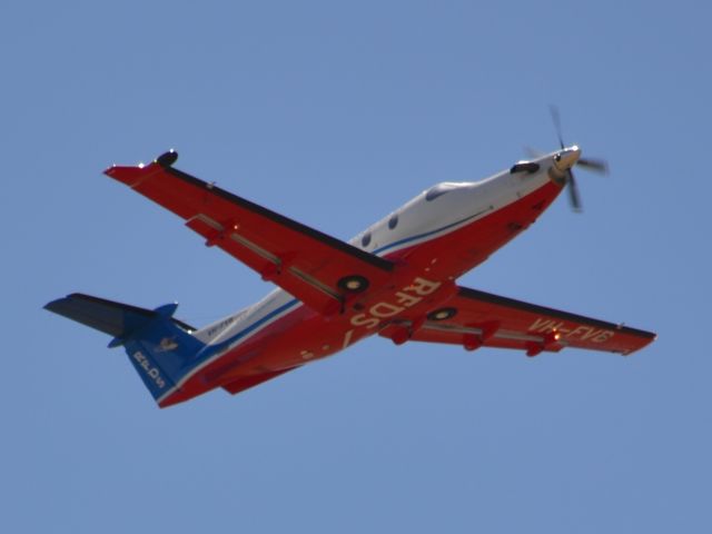 Pilatus PC-12 (VH-FVB) - Royal Flying Doctor Service Pilatus getting airborne off runway 23 nd on its way to serve the people of the outback. Wednesday 4th January 2012.