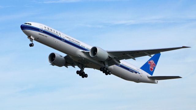 BOEING 777-300 (B-20C5) - BOE408 on rotation from Rwy 16R during a flight test on 8.29.19. (B777-31B(ER) / ln 1613 / cn 65417).