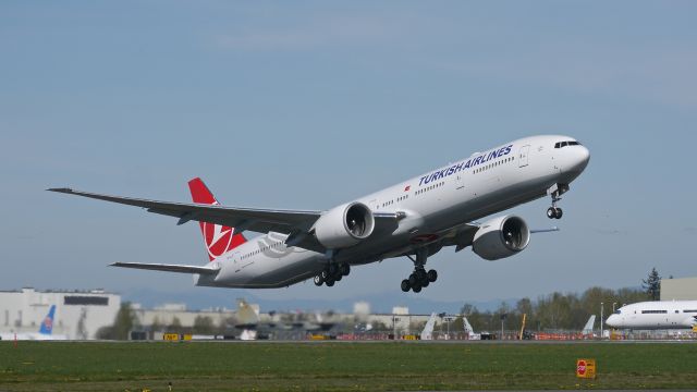 BOEING 777-300 (TC-LJF) - THY6904 on rotation from Rwy 16R beginning its delivery flight to IST/LTBA on 3/31/16. (ln 1389 / cn 44127).