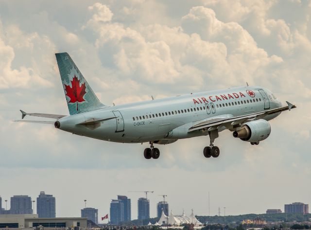 Airbus A320 (C-GKOE) - For the eagle-eyed among you youll notice this is not full flaps. ACA614 took off from YYZ bound for Halifax and could not fully retract the flaps. After about an hour and a half doing circles in the area to burn fuel, she made a noticeably faster landing on runway 23 with the flaps stuck at position 1