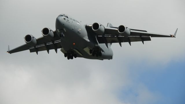 Boeing Globemaster III — - A C17 globemaster III does a full flap takeoff at KSWF