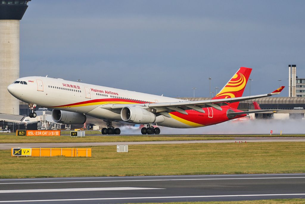Airbus A330-300 (B-5971) - CHH7904 departs to PEK after some rain at Manchester.