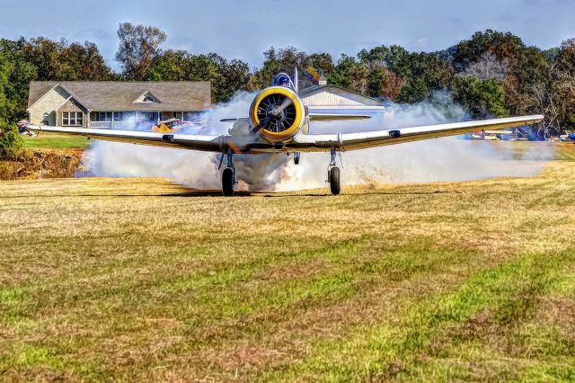 North American T-6 Texan (N75342) - A T-6 flown by John Bostic, former solo pilot for the U.S. Thunderbirds, takes off at Greg Koontzs airstrip. The photographer is about to get a royal dusting.