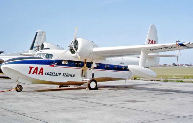 Grumman G-73 Mallard (VH-TGA) - Very nice TAA Barrier Reef Mallard at Essendon Victoria on 24 8 1963 by the late John Hopton