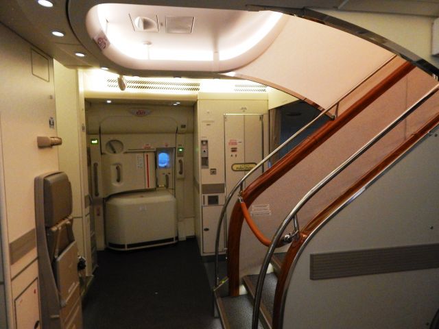 Airbus A380-800 (A6-EEL) - Forward section between front Economy cabin and cockpit. In flight as EK407 31 October 2014. 