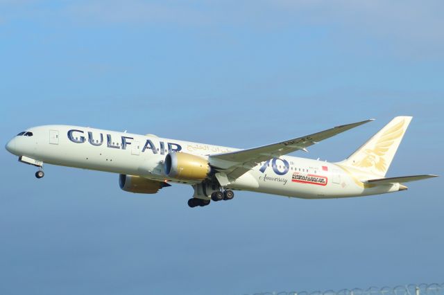 Boeing 787-9 Dreamliner (A9C-FC) - A Gulf Air B787-9 taking off from runway 27L at LHR.br /br /Location: Heathrow T5 Spotting Point.br /Date: 12.10.22 (dd/mm/yy)