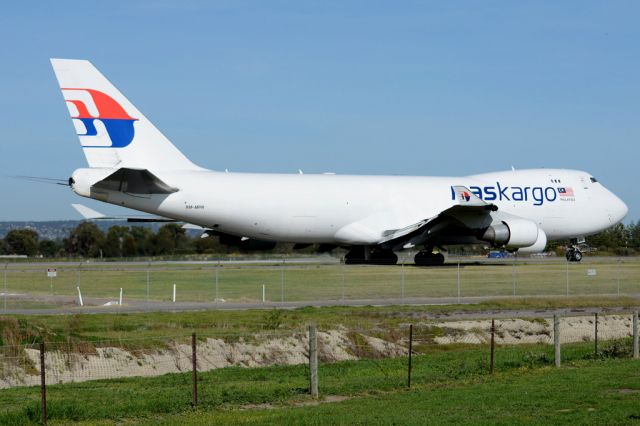 Boeing 747-200 (9M-MPR) - On taxiway heading for take-off on runway 05, for flight home to Kuala Lumpur, Malaysia. Wednesday, 21st May 2014.