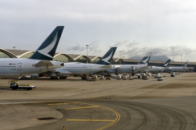 BOEING 777-300 (B-KPR) - 13th August, 2019: Cathay aircraft grounded on the morning after the first night of airport siege by protesters. 