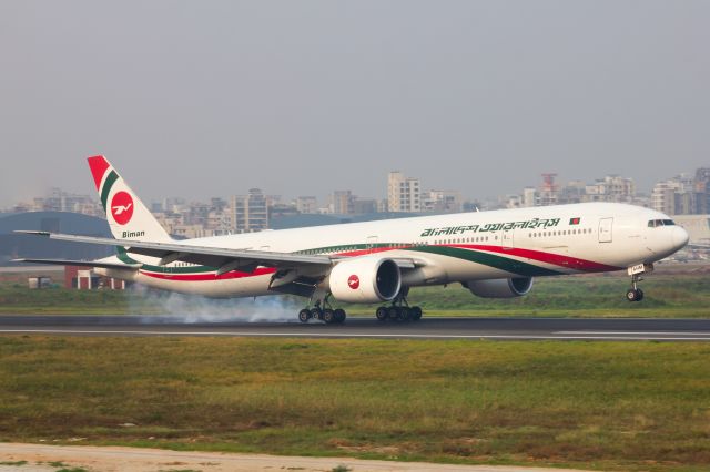 BOEING 777-300ER (S2-AHM) - S2-AHM aka Aakash Pradeep's smokey touchdown