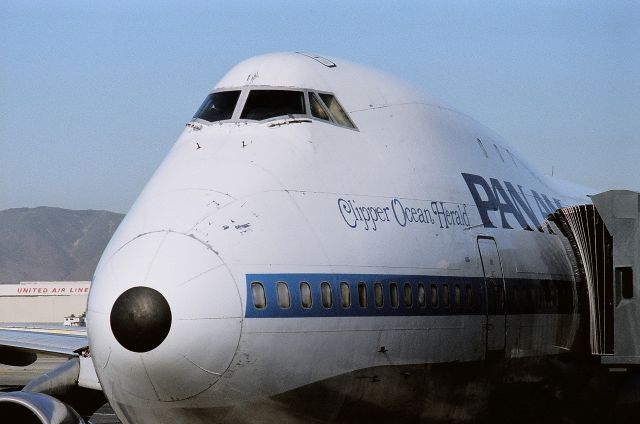 Boeing 747-200 (N737PA) - KSFO - early 1980s at the Intl Terminal at SFO - click full for large view,