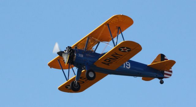 Boeing PT-17 Kaydet (N59457) - A 1941 Boeing A75N1 (PT17) takes to the skies at Falcon Field, Atlanta regional Airport. Peachtree City, Ga.