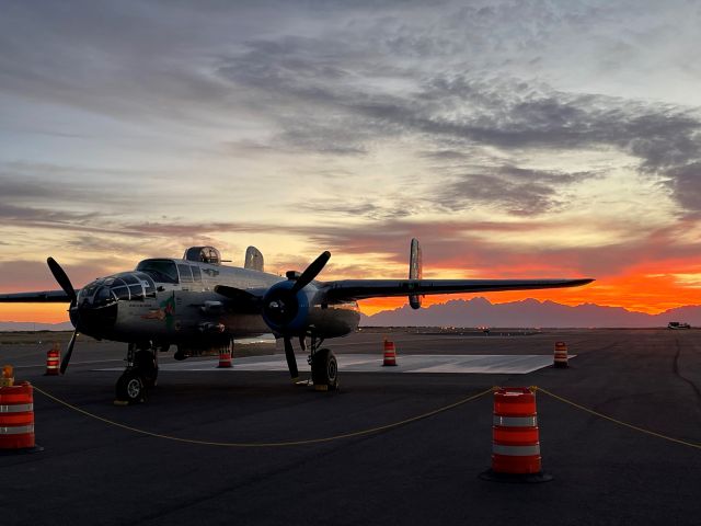 North American TB-25 Mitchell — - B-25 against the Organ Mountains at sunrise.