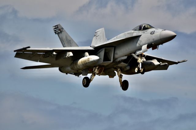 McDonnell Douglas FA-18 Hornet — - Low and slow ( and loud!) on final approach to Iwakuni.