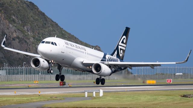 Airbus A320 (ZK-OXF) - ZK-OXF revving its engines while performing a go-around at windy Wellington.