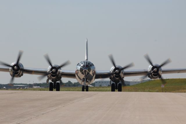 Boeing B-29 Superfortress (N69972) - Head on view of Doc on the taxi back to the Ramp at ATW Int. br /Air Wisconsin Ramp