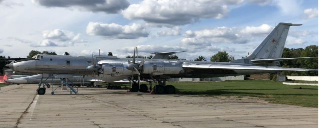 Tupolev Tu-142 — - The Tu-142 was designed by the Tupolev design bureau, and manufactured by the Kuibyshev Aviation and Taganrog Machinery Plants from 1968 to 1994. Formerly operated by the Soviet Navy and Ukrainian Air Force, the Tu-142 currently serves with the Russian Navy. This famous "Bear" is on display at the Oleg Antonov State Aviation Museum. Kiev-Ukraine, Aug 2019.