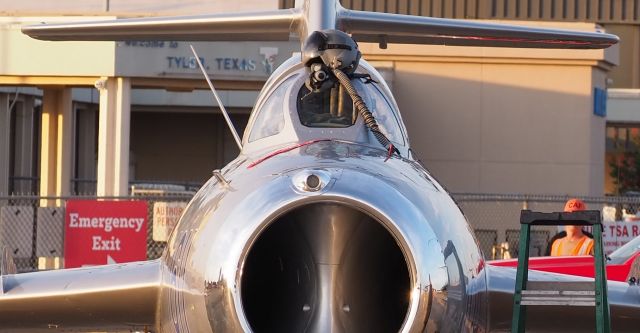 N217SH — - Randy Ball's Mig 17 preparing for phase 2 of the airshow. Departure at sunset highlights the afterburner.  July 2022, Tyler, Texas.