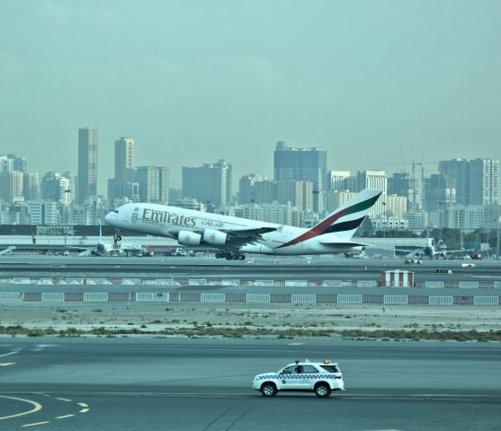 Airbus A380-800 — - take off. Great airport to watch big fleet of 380. Go to T2 food court for clear take off views