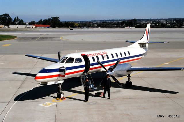 Fairchild Dornier SA-227DC Metro (N360AE) - KMRY - Feb 1988 shows American Eagle Metroliner awaiting passengers for the next flight. Photos taken before the stupid glass wall was installed forever ruining a great photo deck.