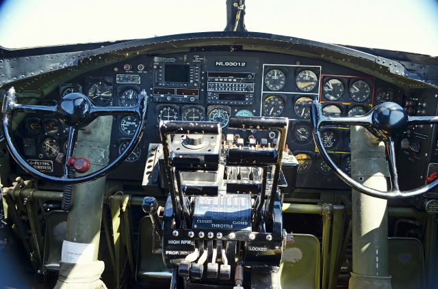 SAI93012 — - Cockpit of Collings Foundation B17G photographed at Moffett Field Mountain View, CA.  Tail No. NL93012.   