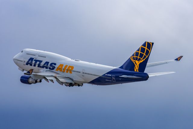 Boeing 747-400 (N481MC) - An Atlas Air 747-400 taking off from PHX on 2/13/23, the busiest day in PHX history, during the Super Bowl rush. Taken with a Canon R7 and Canon EF 100-400 II L lens.