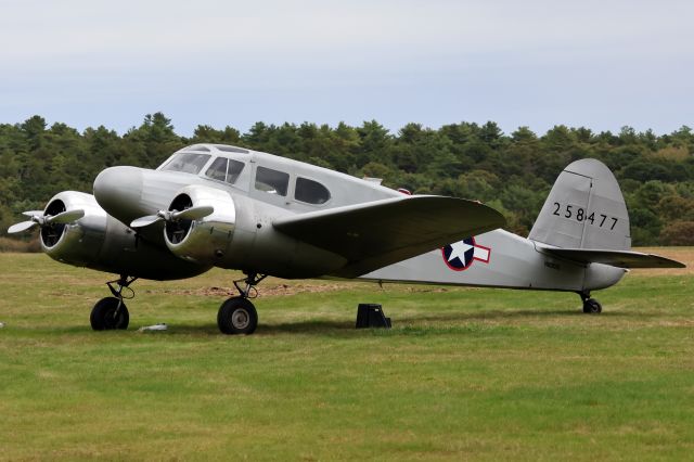Cessna T-50 Bobcat (N60010) - Private Cessna UC-78 (T-50) Bobcat. From what I learned this aircraft at one time was operated by Air Ads Inc. based in Standish, ME. However the plane is privately owned and based at Cape Cod Airfield. This aircraft was originally built in 1943, and at that time these aircraft were used by USAAF for light transport use as well other training including for multi engine.