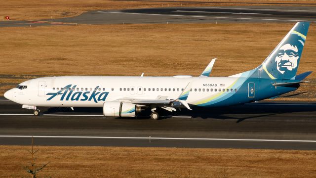 Boeing 737-800 (N558AS) - Alaska Airlines ASA89/AS89 from  Anchorage (PANC/ANC) rolling out after a runway 26 landingbr /Reg: N558ASbr /MSN: 35177br /Type: Boeing 737-890--B738--73Hbr /Codeshare: Hawaiian HA6113br /Photo date: 11-11-24br /Upload date: 11-13-24