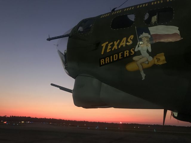 Boeing B-17 Flying Fortress (N7227C) - CAF B-17 Flying Fortress Texas Raiders prepares for early morning departure from Conroe, TX