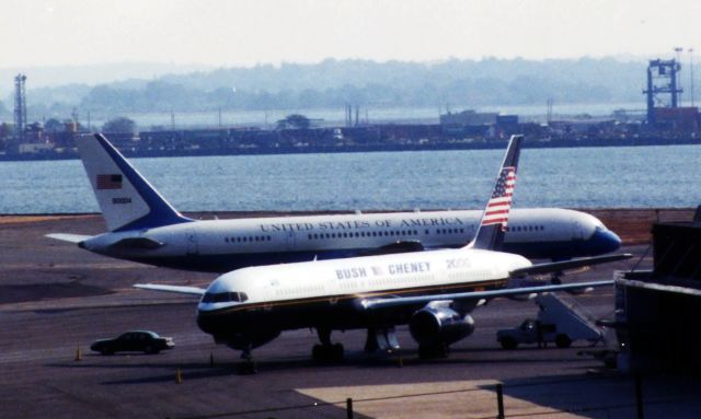 Boeing 757-200 (N750NA) - North American B757-200 with 'Bush/Cheney 2000' chartered then Presidential hopeful George W. Bush to Boston and United States of America B757-200 (Air Force 2) with then VP Al Gore who were in Boston for a debate on October 3, 2000.