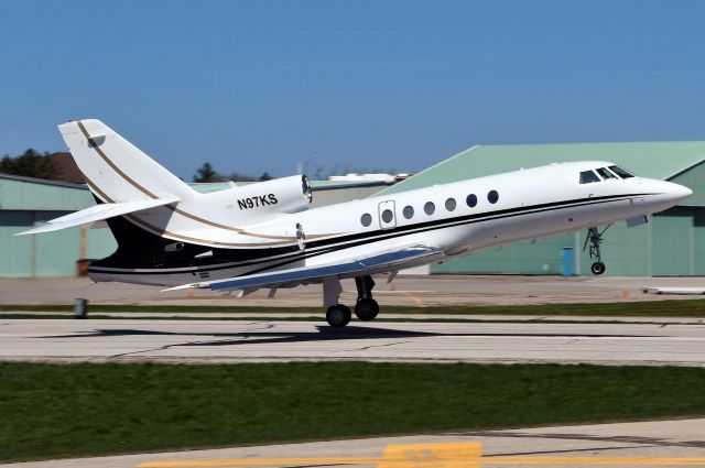 Dassault Falcon 50 (N97KS) - Getting airborne about 2,600' down the 3,900' runway 15 at CYKZ. 