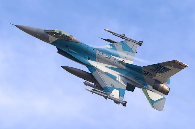 Lockheed F-16 Fighting Falcon (86-0251) - An aggressor F-16C Block 32 takes the FLEX departure out of Nellis Air Force Base during Red Flag 24-1.