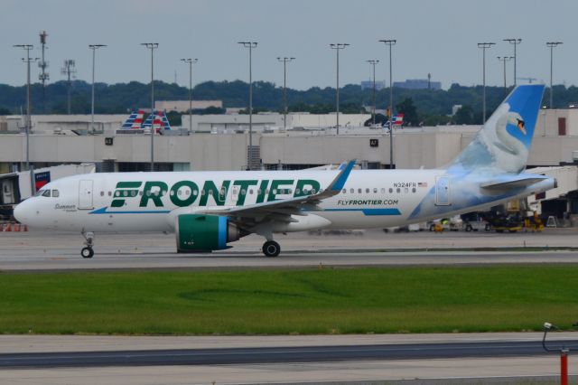 Airbus A320 (N324FR) - "Summer the Swan" at KCLT - 8/12/18