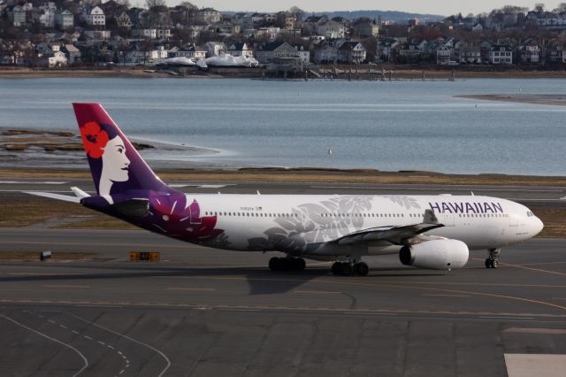 Airbus A330-200 (N382HA) - Aloha! Hawaiian Airlines inaugural flight out of Boston Logan Airport to Honolulu.