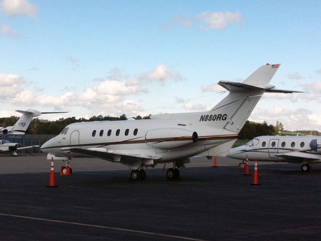 Hawker 800 (N880RG) - A very good business jet with coast-to-coast range. Stand up cabin. No location as per request of the aircraft / FBO operator.