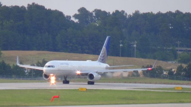 Boeing 757-200 (N17133) - United 1151 departing to Washington Dulus at 8:13 P.M.  This is the only ever 757 used on the IAD-RDU, RDU-IAD route!  Taken June 7, 2015.  