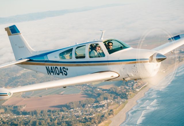 Beechcraft Bonanza (33) (N4104S) - Evening photoshoot over Santa Cruz, California.br /br /Want to buy this beautiful Bonanza? It's for sale!br /br /https://www.trade-a-plane.com/search?category_level1=Single+Engine+Piston&make=BEECHCRAFT&model=F33A+BONANZA&listing_id=2403657&s-type=aircraft