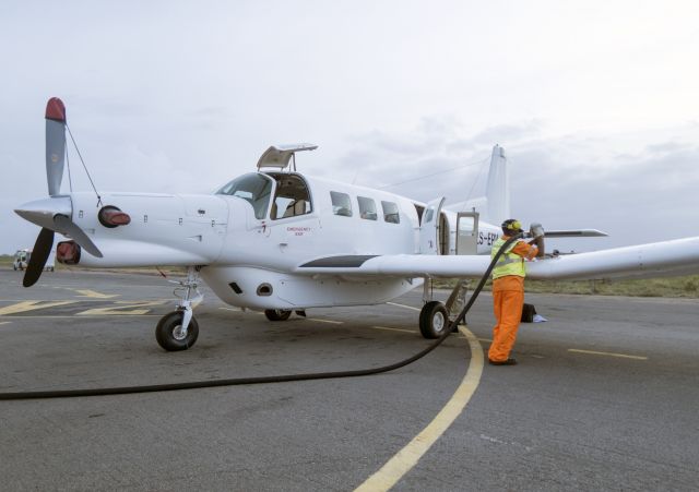 PACIFIC AEROSPACE 750XL (ZS-EPV) - Refueling at Pemba, Mozambique. 10 FEB 2017.