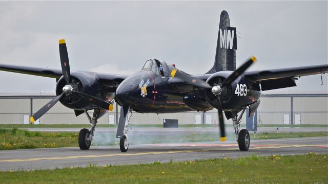 N6178C — - Historic Flight Foundations Grumman F7F-3 "Bad Kitty" (Ser#80483) taxis on Kilo-7 after a flight during their "Shakedown" 4/20/13. Yes, that is smoke coming off the stbd landing gear.