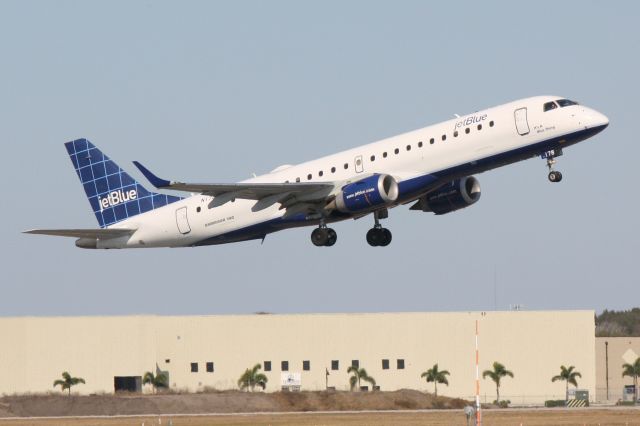 Embraer ERJ-190 (N178JB) - Jet Blue Flight 1188 (N178JB) departs from Runway 14 at Sarasota-Bradenton International Airport enroute to Boston Logan International Airport