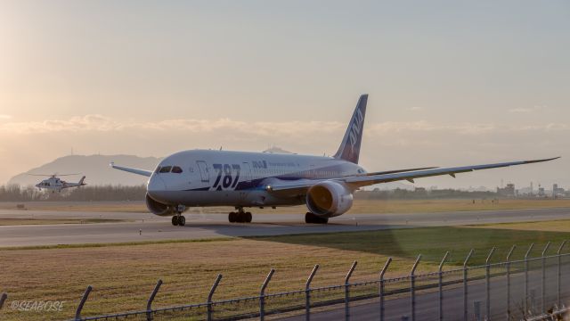 Boeing 787-8 (JA818A) - November.01.2015 Hakodate Airport [HKD/RJCH] JAPANbr /・frontbr /　ANA 87-8 Dreamliner / Boeing787-881br /・behindbr / Agusta A109SP (JA03KG)br / Kagoshima International Aviation / helicopter ambulance