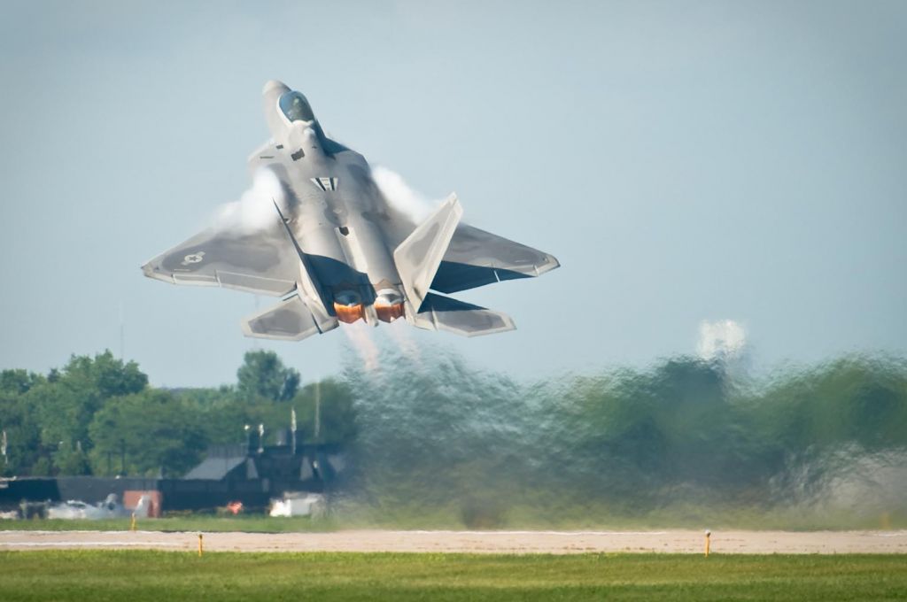 Lockheed F-22 Raptor — - The Raptor goes up for its afternoon demonstration at The Worlds Greatest Aviation Celebration - AirVenture Oshkosh 2008.