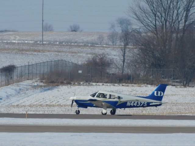 Piper Cherokee Arrow (N4437S) - A clear day in January meant a busy day of flying for University of Dubuque Aviation students.  In this case, a nearly empty ramp was a good thing!!!  N4437S departs KDBQ.