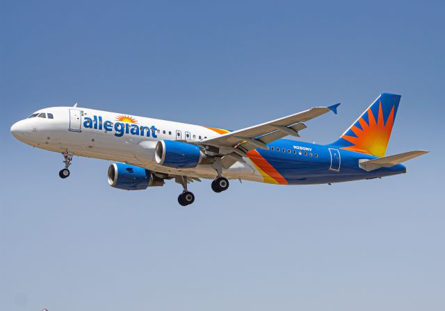 Airbus A320 (N280NV) - Allegiant moments from touching down on runway 14 arriving in from Vegas. 