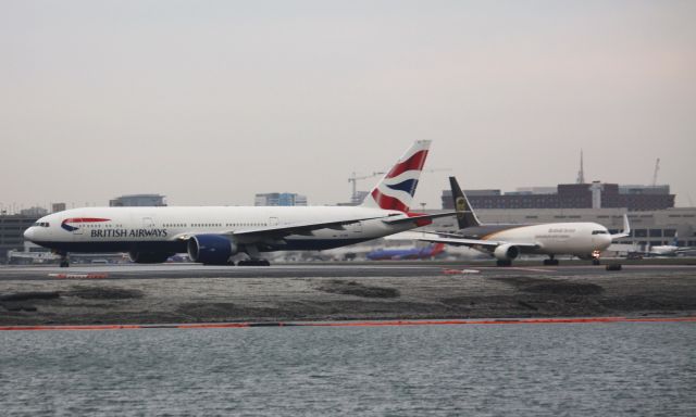 Boeing 777-200 (G-VIIG) - Beautiful Boeing with B777 in front followed by B763 with winglets. 