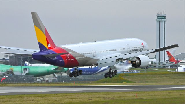 Boeing 777-200 (HL8254) - BOE586 on final approach to runway 16R to complete a flight test on 7/14/12. The plane is a B777-28E(ER) (LN:1027).