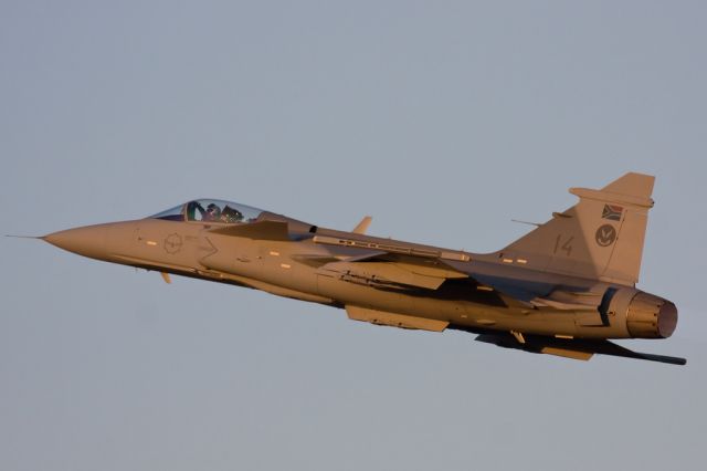 SAAF14 — - SAAB JAS39 Gripen late afternoon display at Swartkop AFB.