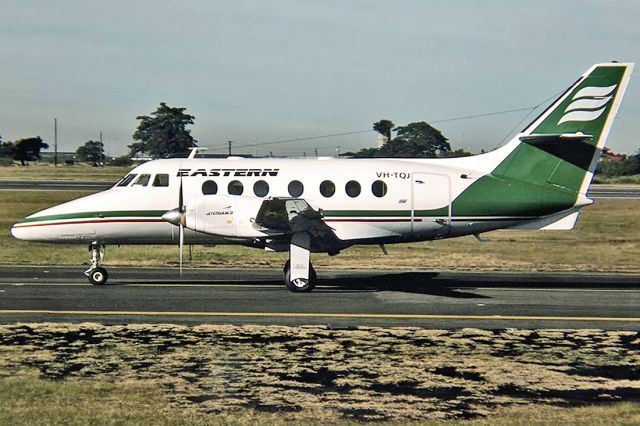 VH-TQJ — - BRITISH AEROSPACE BAe 3107 JETSTREAM 31 - REG : VH-TQJ (CN 703) - KINGSFORD SMITH SYDNEY NSW. AUSTRALIA - YSSY 27/6/1988 35MM SLIDE CONVERSION USING A LIGHTBOX AND A NIKON L810 DIGITAL CAMERA IN THE MACRO MODE